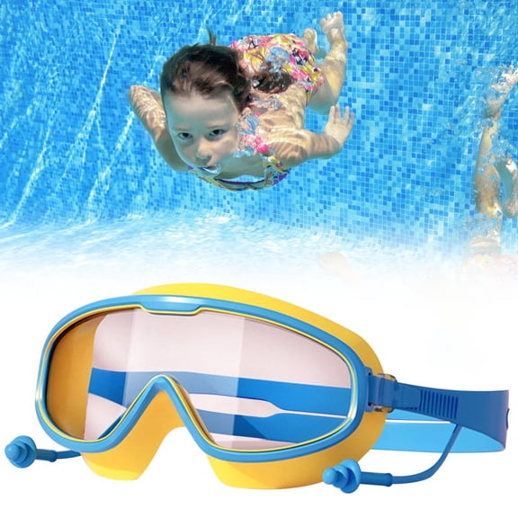 HD Large Frame Swimming Goggles, Waterproof No Separate Nose Bridge Comfort Soft Silicone Seal Panoramic Underwater View Swim Glasses with Ear Plugs