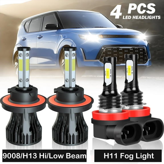 H13 9008 High&Low Beam for Kia Soul(Without Projector)2014 2015 2016 2017 2018 2019 LED Headlights H11 Fog Lights 4pcs