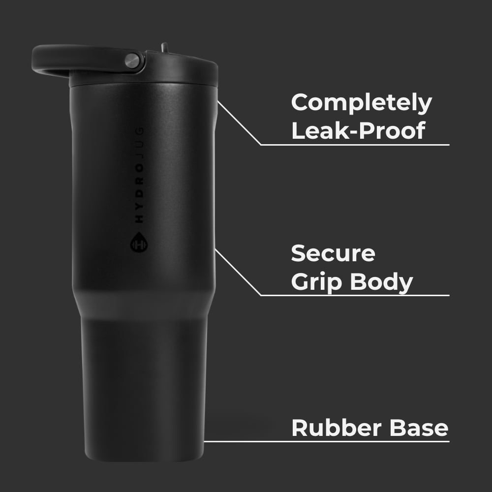 HydroJug Sport 40 oz Stainless Steel Water Bottle with Flip Straw, Insulated Leak-Proof Tumbler for Gym & Outdoor - Black