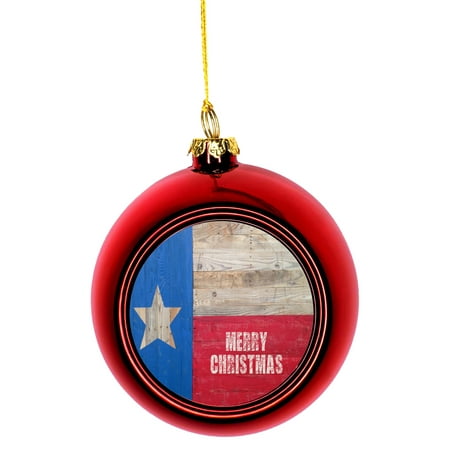 Flag Texas Texan Flag Wood Look Merry Christmas Bauble