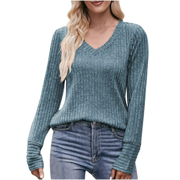 Tumotour Pullover Sweaters For Women V Neck Long Sleeve Cable Knit Tunic Sweater Oversized Casual Loose Jumper Pullover Tops