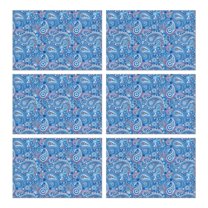 Blue Paisley Pattern Summer Placemats Table Placemats Set Of 6-Linen Kitchen Washable Placemats Table Mats 11.8"x17.7" Non-Slip Heat Resistant
