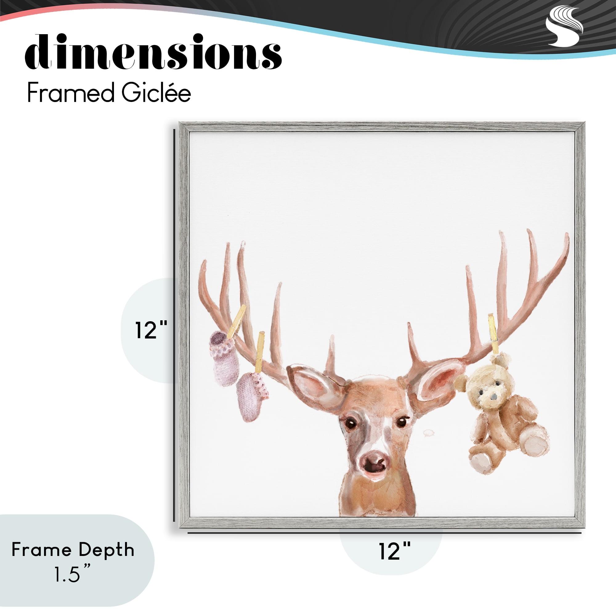 Stupell Industries Baby Girl Deer Antlers Gray Framed Giclee Art, design by Ali Lynne