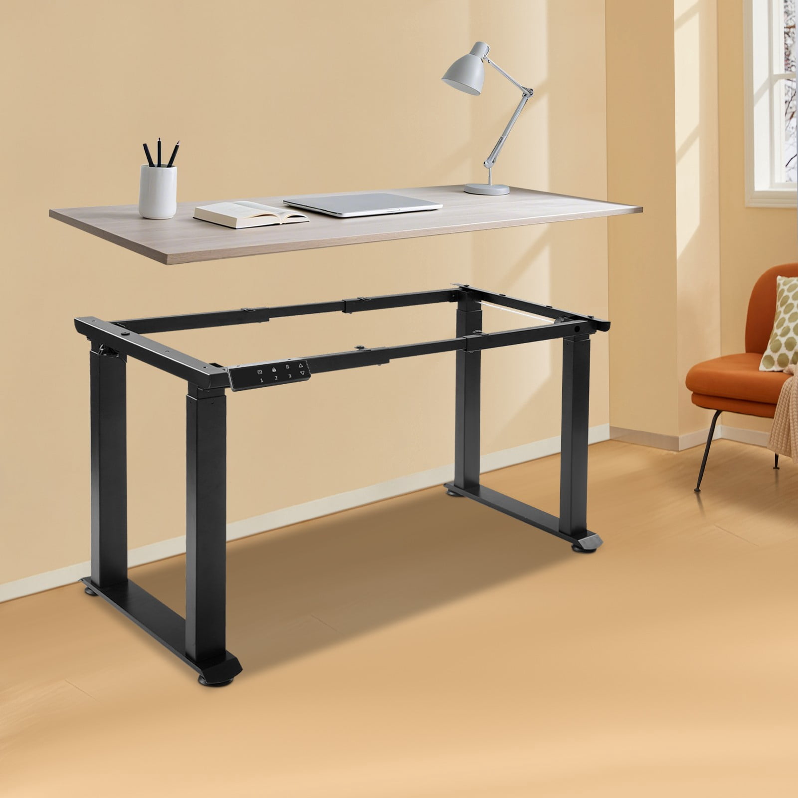 Modern Excellent Performance Free Standing Black Dual Motor Adjustable Desk Rack Frame for Offices, Homes