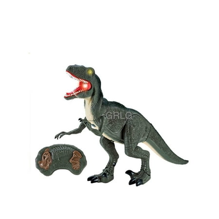 Battery Operated Velociraptor w/Shaking Head, Remote Controlled RC, Walking Movement, Light Up Eyes & Sounds, Dinosaur Toys.