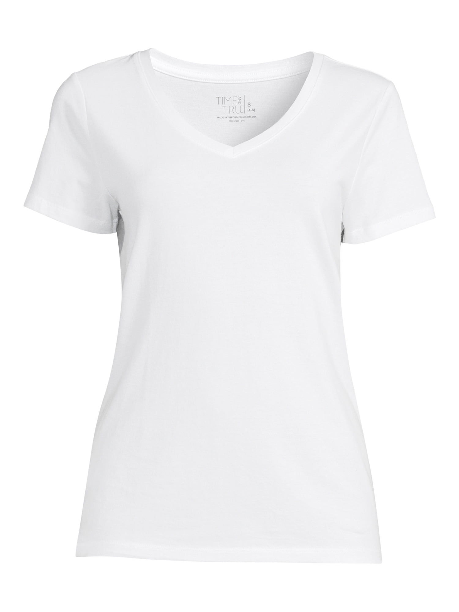 Time and Tru Women's V-Neck T-Shirt with Short Sleeves