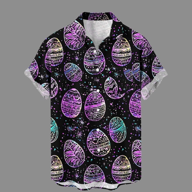 Ceisia Easter Graphic Print Shirt Men's Relaxed Fit Short Sleeve Button-Down Casual Top with Pocket Black XXXXL Gifts