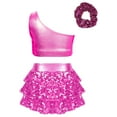 thumbnail image 3 of CHICTRY Kids Girls Sequin Metallic Jazz Modern Latin Dance Crop Top with Skirt Hair Band Set Hot Pink 14, 3 of 7