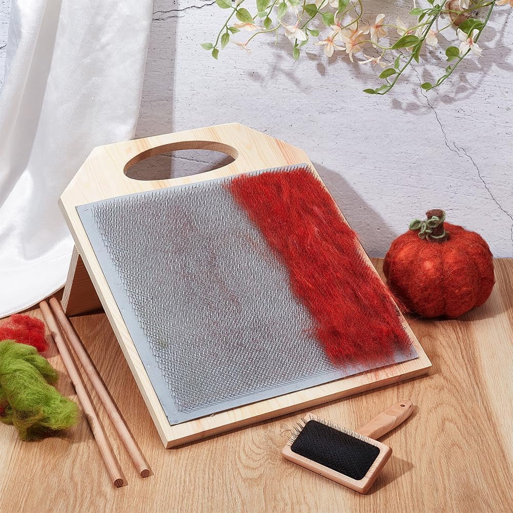 15.5x12.4inch Wool Blending Board Carding Brush Set Fiber Blending Board with 1pcs Wool Brush 2pcs Wood Craft Sticks