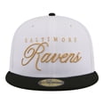 thumbnail image 2 of Men's New Era White/Black Baltimore Ravens Scripted 59FIFTY Fitted Hat, 2 of 7