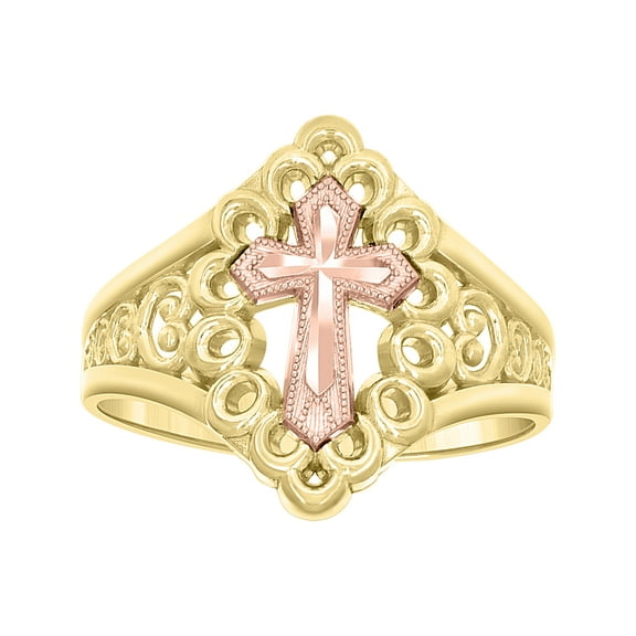 10kt 10k Two-tone Gold Womens Cross Religious Ring