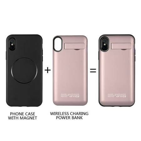 Detachable Battery Case for iPhone X 5000Mah Uv Shine Battery Case W/ Wireless Charging Power Pack,Rose Gold