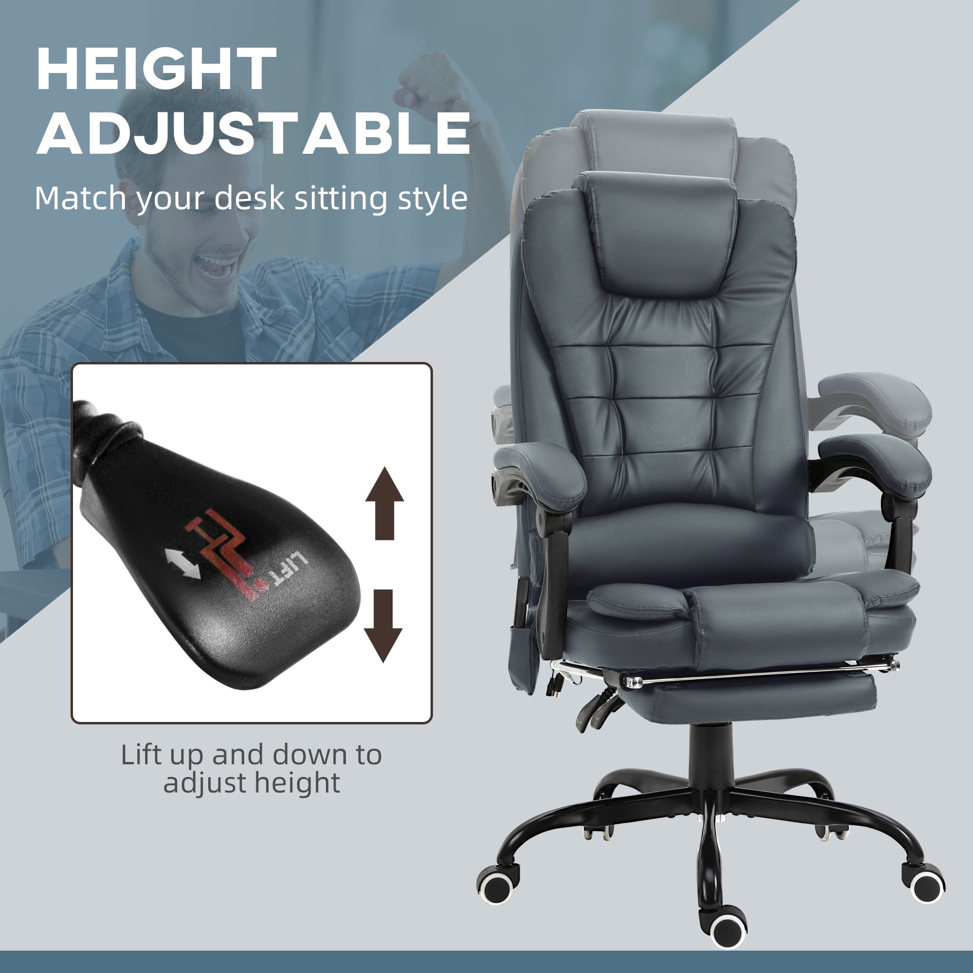 Vinsetto 7-Point Vibrating Massage Office Chair with High Back Blue