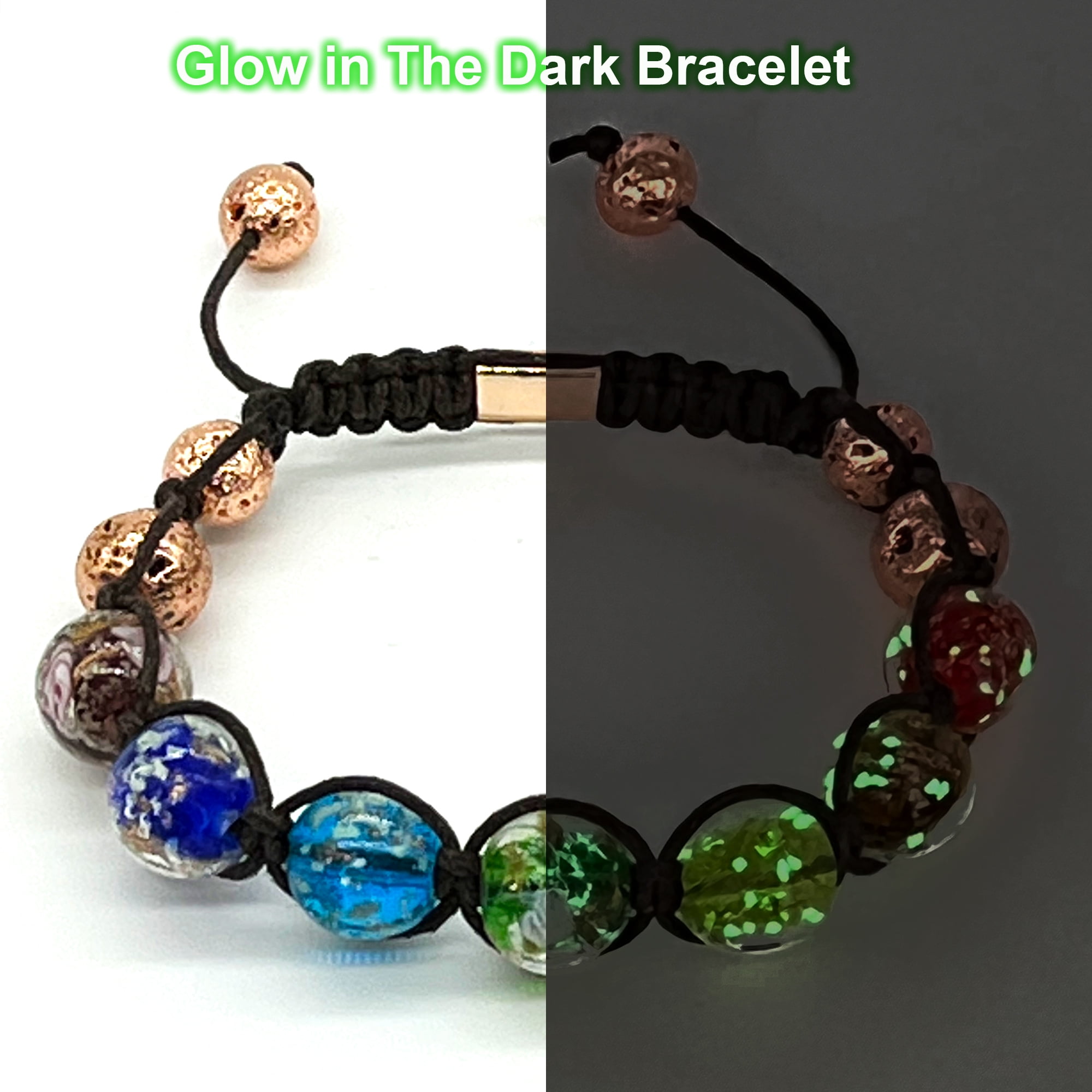 Artsy Crafts Glow in The Dark Beads Bracelet 6-7 inch, Sapphire Blue Firefly Beads Stretch Bracelet for Women, Luminous Murano Glass Beads Healing