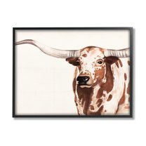 Stupell Industries Spotted Longhorn Cattle Smiling Brown Country Cow Framed Wall Art, 14 x 11, Design by Annie Warren