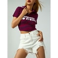 thumbnail image 6 of Qiylii Women Summer Casual Polo Tops Striped Print Lapel Short-sleeved Female Slim Crop T-shirt, 6 of 9