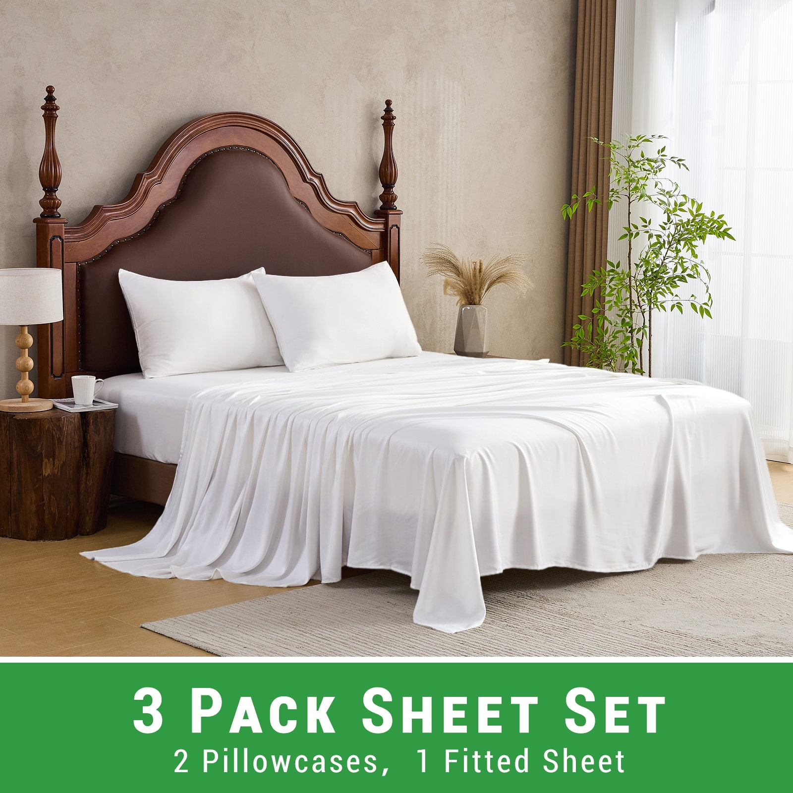 Gogreen 3PC Bamboo Cal King Sheet Set, Deep Pocket Fit 16", Breathable Super Soft Luxury Hotel Style Home Decor Cal King Sheet Set, Gift for Women, Men - 2 Pillowcases, 1 Fitted Sheet