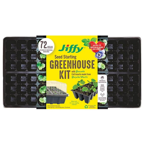 Kit de siembra de semillas Jiffy Greenhouse de 72 celdas con bandeja de 28 x 56 cm