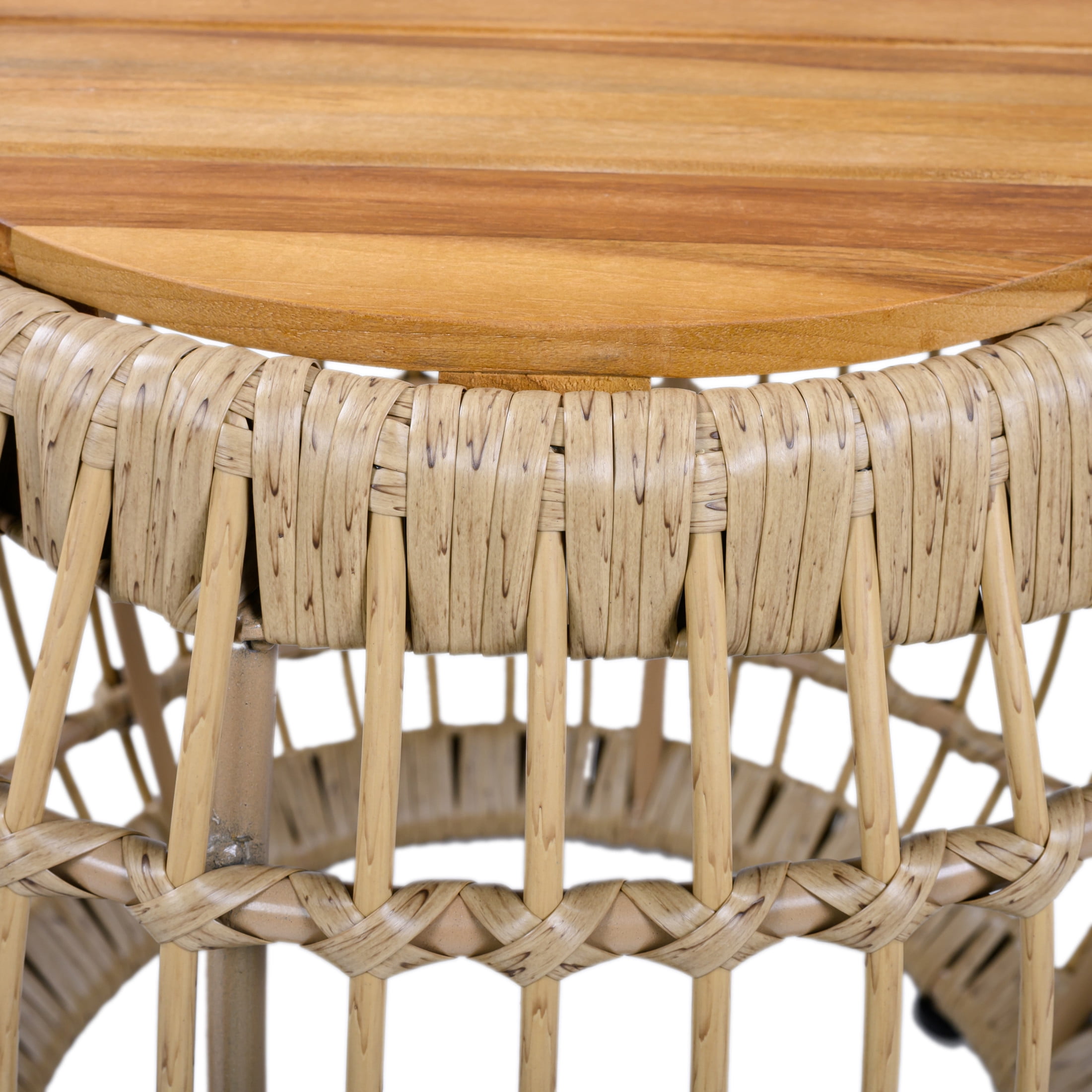Christopher Knight Home Acacia Wood Outdoor Round Accent Side Table with Wicker Base, Light Brown
