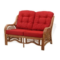 Malibu Lounge Loveseat Sofa ECO Natural Rattan Wicker Handmade Design w/Burgundy Cushions, Colonial