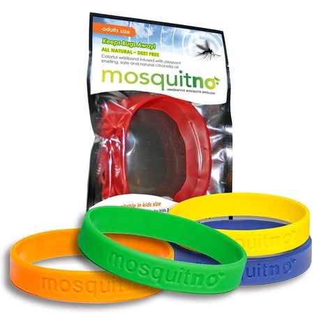 Mosquitno Natural  Citronella  Waterproof Mosquito Repellent Wristbands  Adult  5-Pack  Red/Orange/G