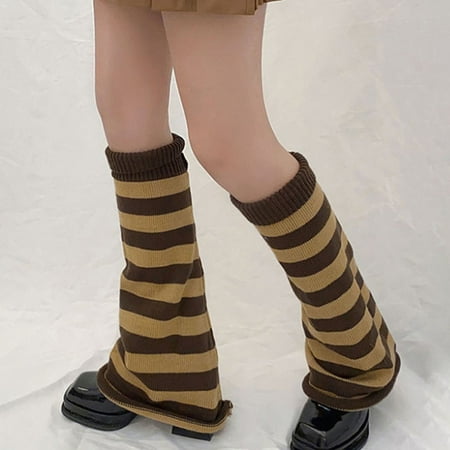 

1 Pair Autumn Winter Leg Warmers Flared Stripe All Match Japan Style Knitting Leg Socks for Daily Wear