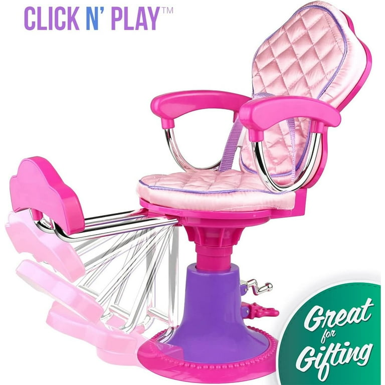 Pretend Play Hair Salon Toy for Girls Click N Play Doll Salon Chair with 8 Doll Accessories Hair Salon Toys for Girls Chair Hair Brush 2 Hair