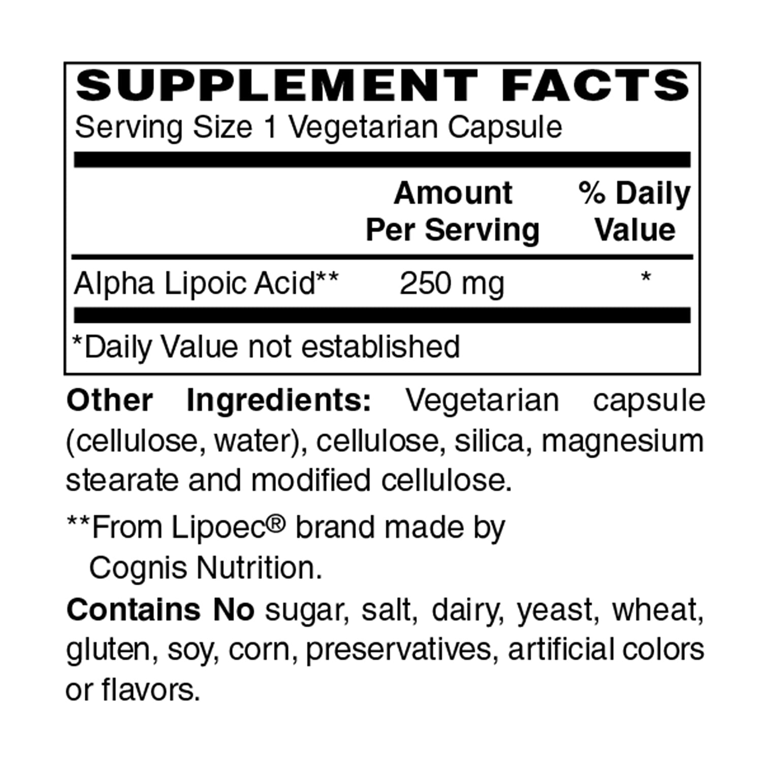 Holly Hill Health Foods, Alpha Lipoic Acid 250 MG, 120 Vegetarian Capsules