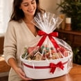 thumbnail image 5 of Leodye 1PCS Cotton Rope Gift Basket with Handles Woven Storage Bin with Bow Clear Ribbon Gift Bag for Christmas Holiday Gift Giving Home Storage Container -13.78x8.66x5.51in, 5 of 7