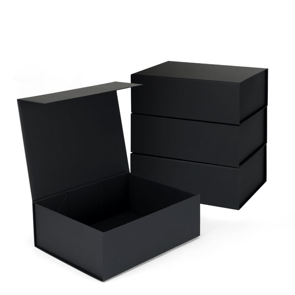 Gift Box with Lid for Presents, 12x9x4 Magnetic Gift Boxes, Black (4 pack)