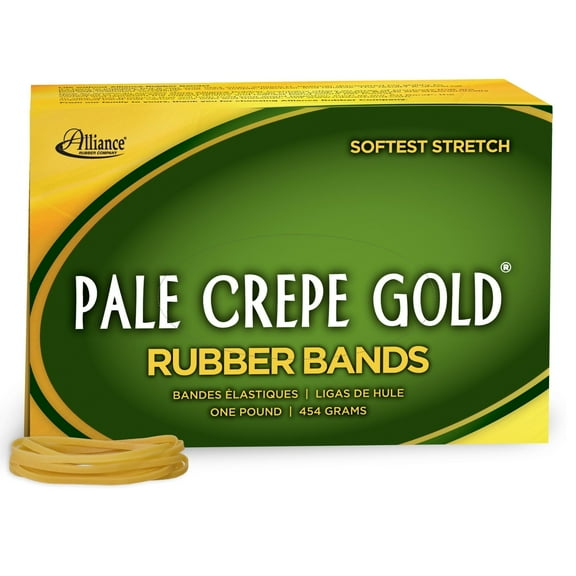 Alliance Rubber 20335 Pale Crepe Gold Rubber Bands Size #33, 1 lb Box Contains Approx. 970 Bands (3 1/2" x 1/8", Golden Crepe)