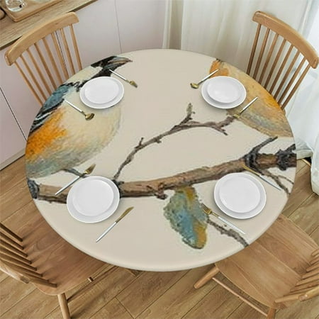 

Palnkart Birds Branch Oranges Round Tablecloth Stain-Resistant Indoor Outdoor Fitted with Elastic Edge 46 -50