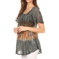 thumbnail image 4 of Sakkas Nayen Tie-Dye Sheer Cap Sleeve Embellished Relaxed Fit Drawstring Tunic Top - Gray - One Size Plus, 4 of 5