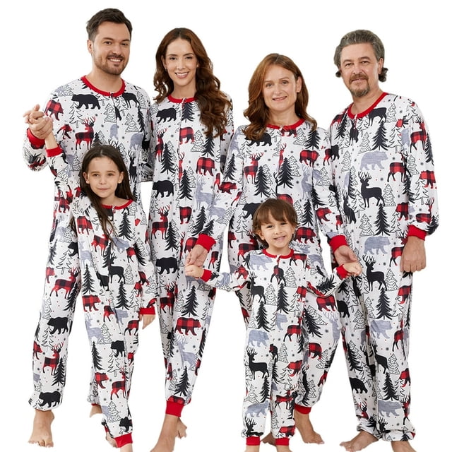 Pyjamas de Noël Assortis pour la Famille Ensembles Pyjamas à Carreaux Ensemble Bébé Enfants Hommes Femmes Combinaison