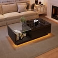 thumbnail image 2 of Noble House Lift Up Coffee Table,High-Gloss LED Lit Lifting Centre Table,Black, 2 of 10