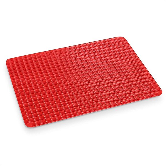 Silicone Baking Mat Pyramid Sheet - Healthy Silicone Mat for Oven - Fat Reducing Nonstick Cooking Mat for Oven Grilling BBQ, Roasting Pastry Baking Mat - Bacon Cooker Oven Mat (1Pc, 16x11 IN, Red)