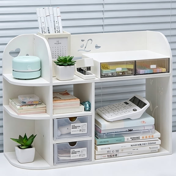 White Desktop Organizer, Desk Shelves for Storage, Office Organizer & Desktop Shelf, Desktop Storage