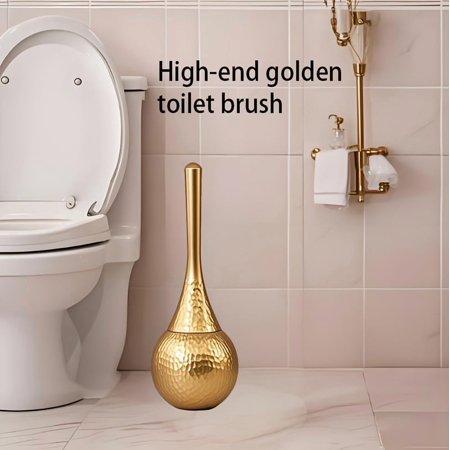 Toilet Bowl Brush Cleaner and Caddy Holder Set Toilet Scrubber for Bathroom （Gold）