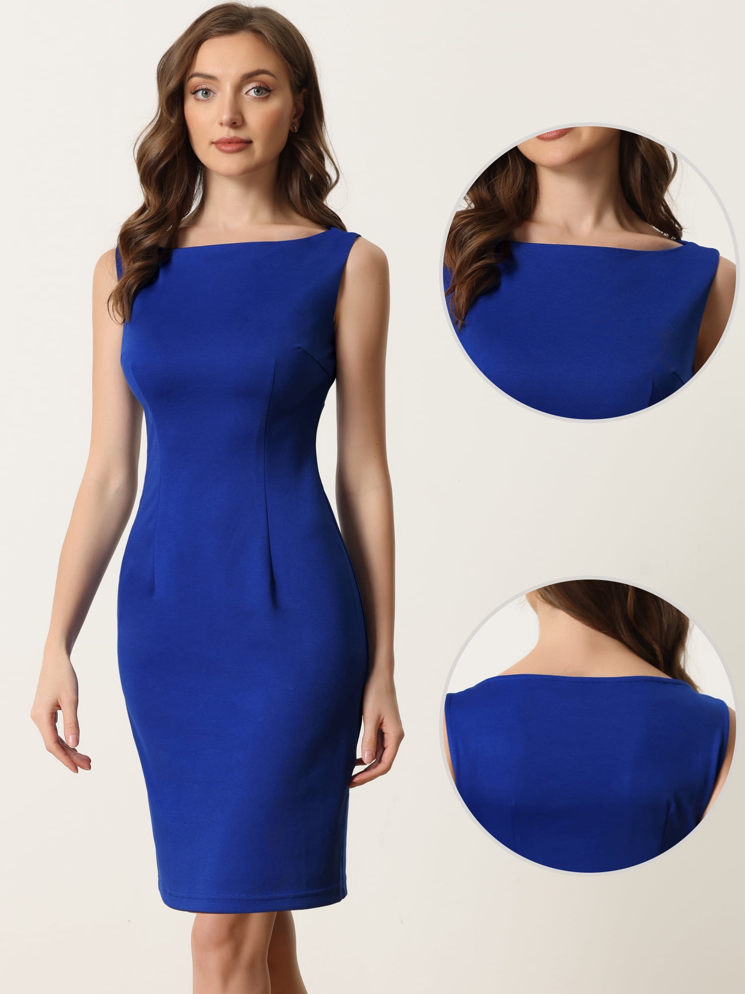DARING DIVA Sleeveless Sheath Dress Boat Neck Casual Office Dresses 3XL Blue