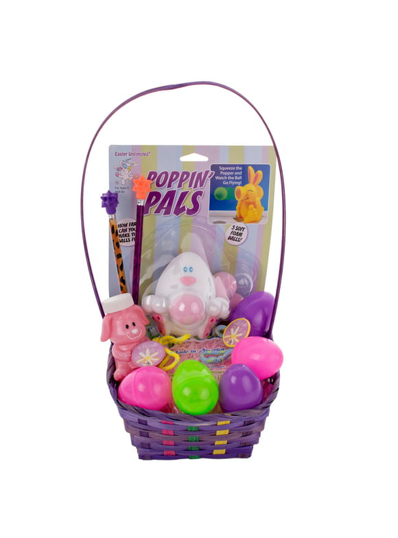 Poppin' Pals Bunny Toy Filled Boys Girls 29pc 14" Easter Basket Gift Set