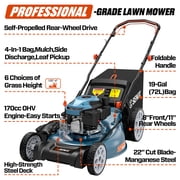 SENIX 22 170CC Gas Self Propelled Lawn Mower ,4 -in-1 , 72L/19 Gal Bag,6-Position Height Adjustment
