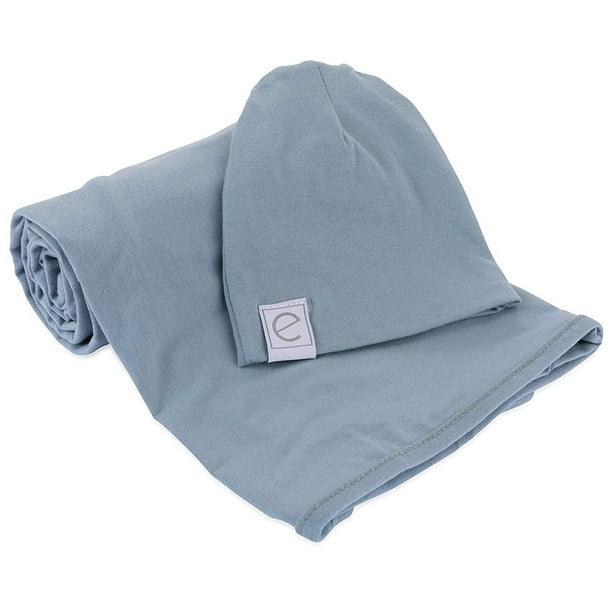 Cotton Knit Jersey Swaddle Blanket and Beanie Gift Set, Large Receiving