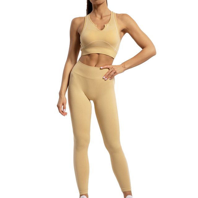 Conjunto de entrenamiento para mujer, 2 piezas, sujetador deportivo sin costuras, cintura alta, leggings de yoga para correr, color arce L