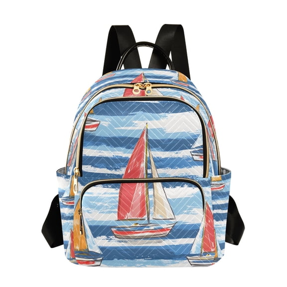 FORMRS Mini Backpack Purse for Women Quilted Travel Daypack Casual Shoulder Bag, Red Sailboats