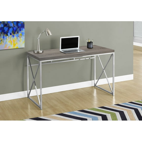 Monarch Specialties Computer Desk, Home Office, Laptop, Work, Brown Laminate, Chrome Metal