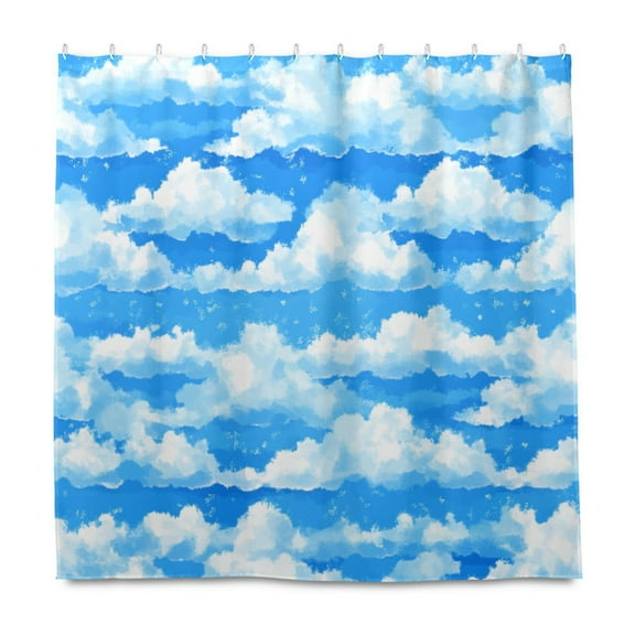 Fluffy White Clouds 72x72 Waterproof Shower Curtain Liners Durable Metal C-Hooks Fade-Proof Thermal Print Anti-Splash