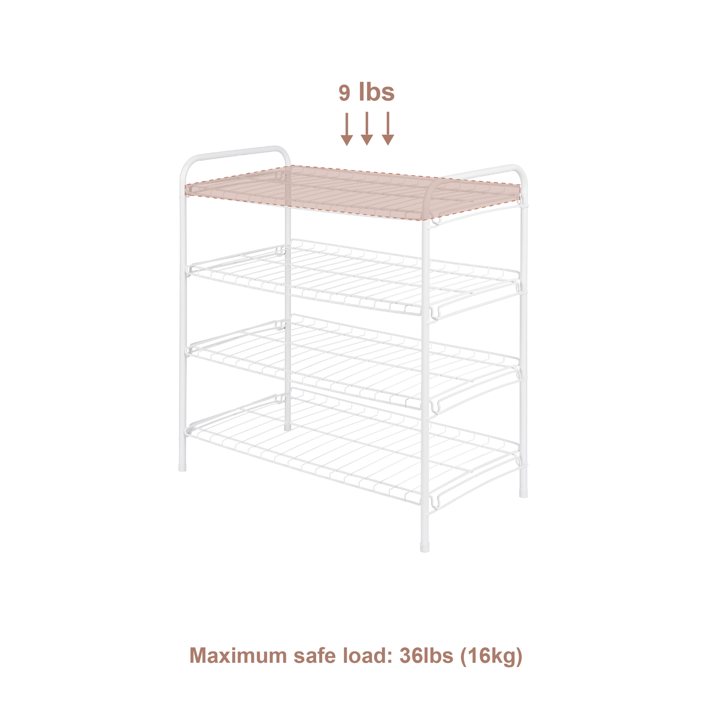 (2 pack) Mainstays Steel Wire Shoe Organizer, 4-Tiers, 12 Shoe Pair Capacity, Durable Shoe Rack, White