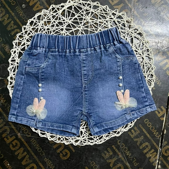 breaise Jean Shorts for Girls Denim Pull On Shorts Slim-fit Straight Leg Denim Shorts Summer Outwear Pants with Bow