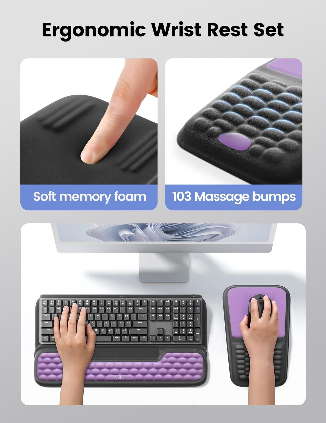 Stand And Mouse Pad Set Wrist Rest  Computer Support Memory Foam Desk Cushion Tilt Riser Lift Palm Hand Typing For Office Home Gaming