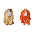 thumbnail image 1 of (2-Pack) Rinsvye Womens Crinkle Fabric Shirt Set Long Sleeve Button Down Top With Drawstring Shorts Casual Two-Piece Outfit Wear, 1 of 7